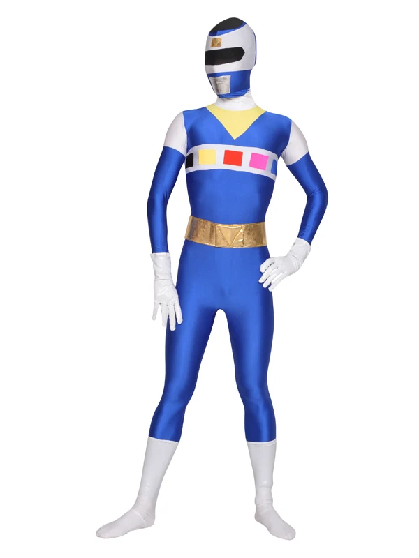Denji Sentai Megaranger костюмы лайкра спандекс Косплей зентай Хэллоуин рейнджеры красный/черный/синий/розовый/желтый/серебряный костюм рейнджера - Цвет: MegaBlue
