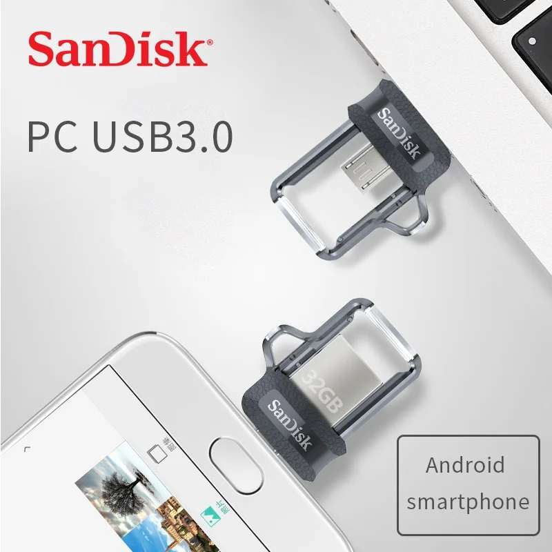 Sandisk Mini USB 3,0 двойной OTG USB флэш-накопитель 128 Гб флешки USB3.0 высокая скорость до 150 м/с для телефона Android