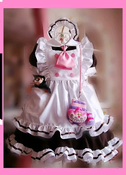 

Original Design Cute Girls Japanese Maid Dress Tie Uniform Style Pockets Lolita Cosplay Costume