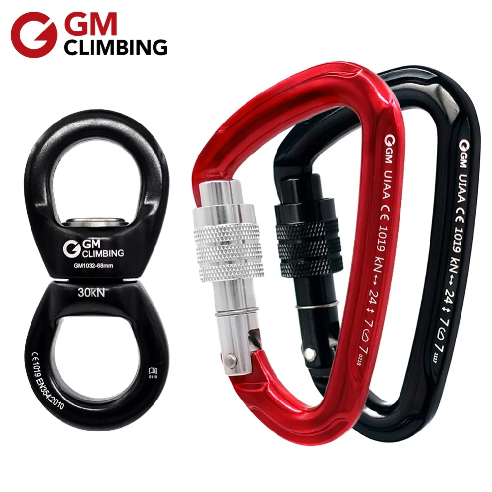 GM CLIMBING 30kN Micro Rotator Climbing Rope Swivel and 24kN D Locking Carabiner for Climbing Arborist Backyard Swing