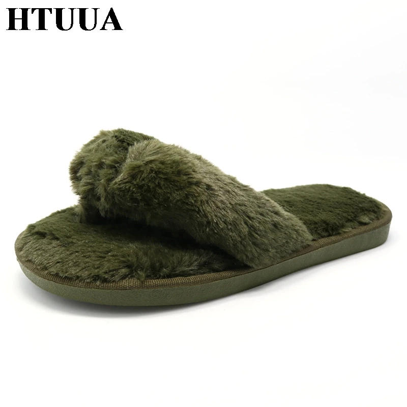 

HTUUA 2017 Autumn Winter Warm Faux Fur Slippers Women Plush Flip Flops Shoes 7 Color Size 36-41 Soft Sole Home Slippers SX493