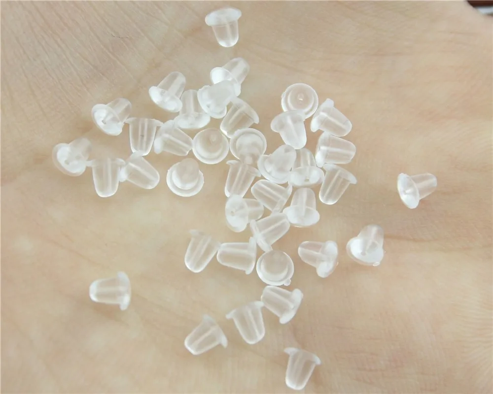 

400pcs 5x3mm Clear Soft Plastic DIY Earrings Jewelry Accessories Bullet Plastic Ear Plugging Blocked Earring Back