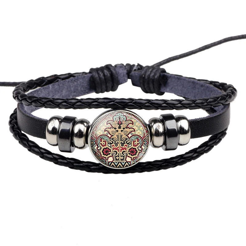 Aztec Steampunk Black Braided Bracelet Handmade Aztec Jewelry Men Women Leather Braceletin Wrap
