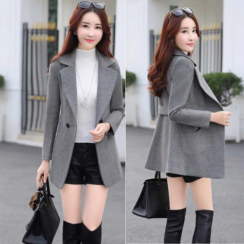 

Single Button Women Wool Blend Coat Casual Cashmere Jacket Elegant Ladies Coats