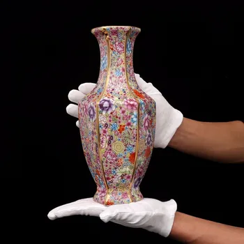 Qing Qianlong Enamel Colorful Flowers and Birds Hexagonal Vase Antique Home Decoration Porcelain Decoration Antique Collection Qing Qianlong Enamel Colorful Flowers and Birds Hexagonal Vase Antique Home Decoration Porcelain Decoration Antique Collection