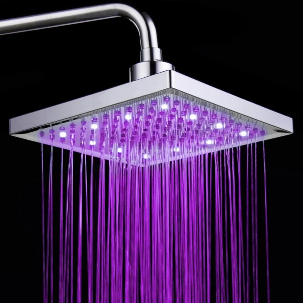 

Beautiful Waterfall Multicolor Change Automatically 8" inch Square 7 Colors Changing LED Shower Head Sprinkler
