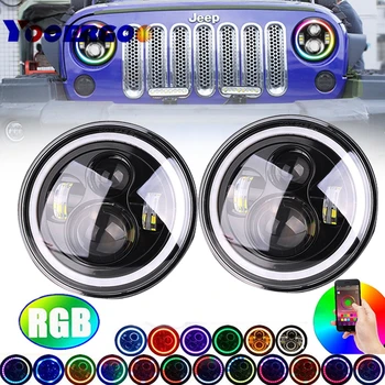 

Wrangler JK CJ 7inch RGB DRL Halo Ring Round LED Headlights Angel Eyes with Multicolor Bluetooth Remote Control for Jeep