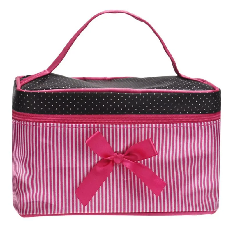 Дизайнерские косметички, женская сумка, квадратный бант, в полоску, в горошек, органайзер для путешествий, косметичка, чехол для макияжа, коробка, несессеры для женщин - Цвет: Розовый