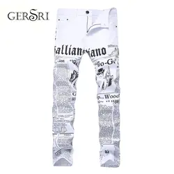 Gersri весна новые модные джинсы мужские узкие брюки с литерным принтом стрейч мода плюс размер одежда дропшиппинг