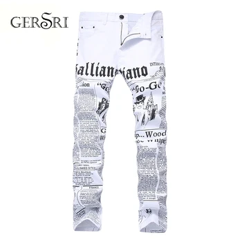 

Gersri Spring New Fashion Jeans Men Slim Trousers Pants Letter Printed Stretch Fashion Plus Size Clothing Dropshipping