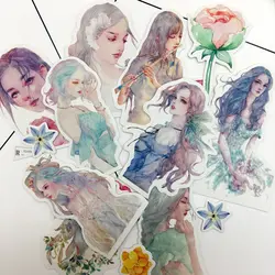 10 шт. Kawaii творческий японский стиль акварельные Девушки Наклейки самодельные цветы бумажные наклейки s