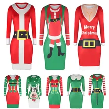 Рождественские облегающие платья Санта-Клауса, женские костюмы с длинными рукавами, праздничный ночной бар, необычные косплей, обтягивающие платья