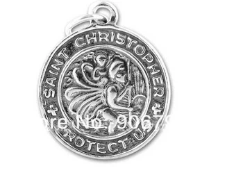 

antique silver plated religious St Christopher protect us pendant charm