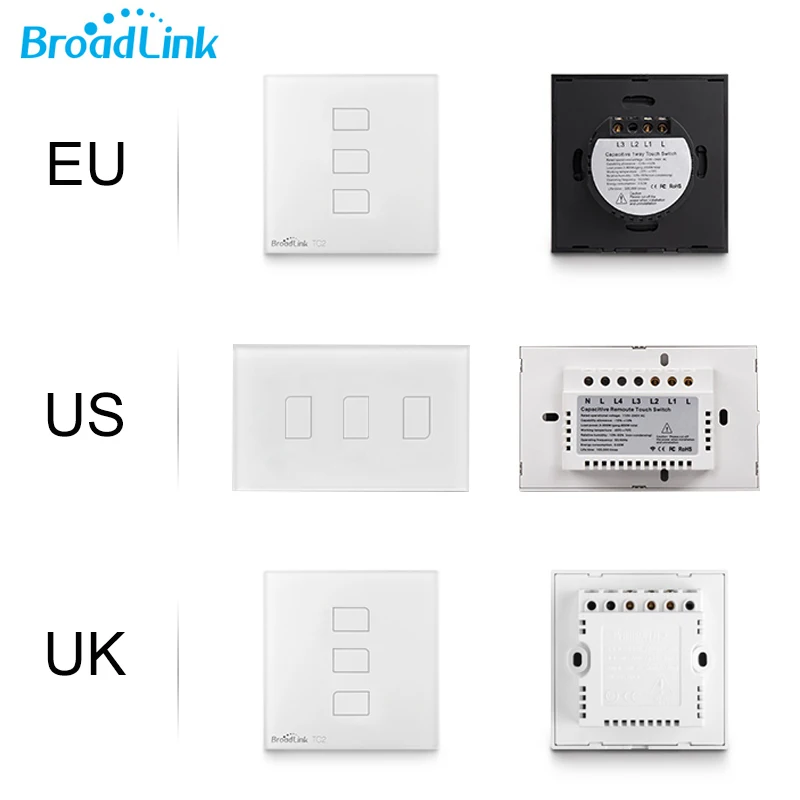 

Broadlink TC2 3Gang EU US UK Touch Light Switch Wireless Remote Wifi Switch 3G 4G Remote Control Switch For Smarthome Automation
