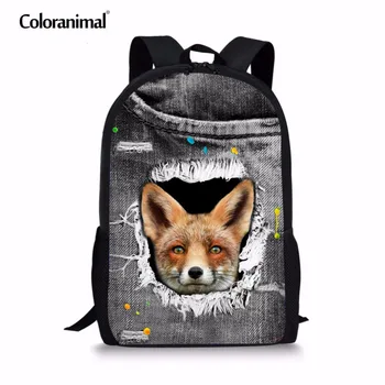 

Coloranimal Gray 3D Denim Animal Fox Print Children Orthopedic Schoolbags Kids Backpack Primary Student School Bagpack Satchel