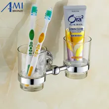 Хром Латунь Кубок & Стакан Держатель Зубной Щетки 2 чашки держатель Настенные Аксессуары Для Ванной Комнаты 7007CP