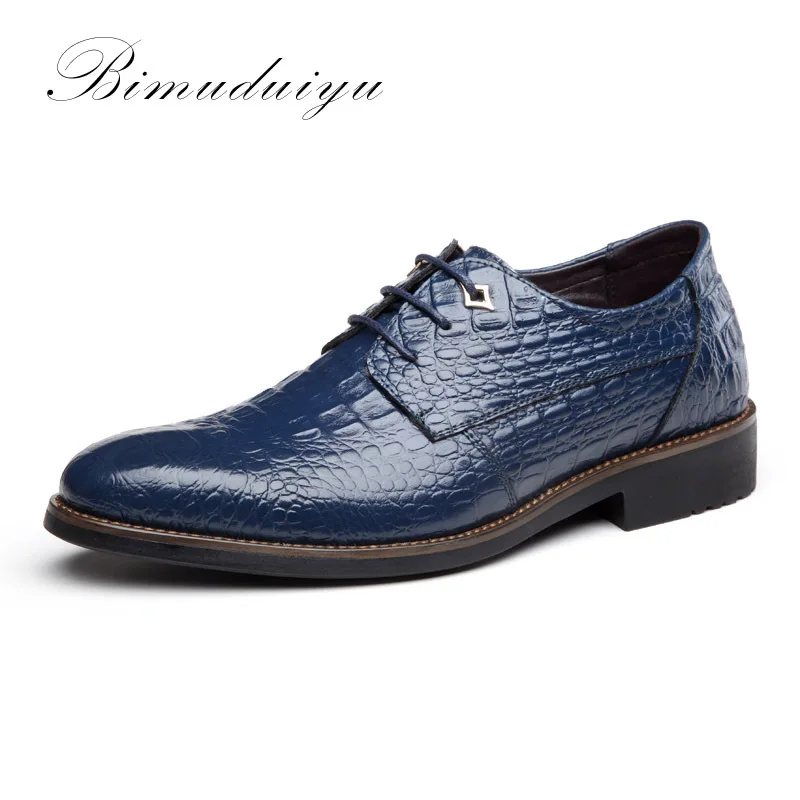 

BIMUDUIYU Retro Crocodile Pattern Leather Men's Formal Wear Shoes For Suits New England Dress Business Wedding Male Flat Shoes