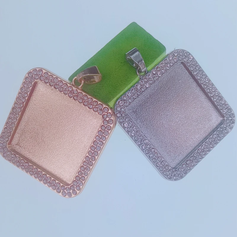 

2pcs gold plated silver plated rhinestone cabochon base settings 25mm square pendant bezel blanks diy jewelry back trays