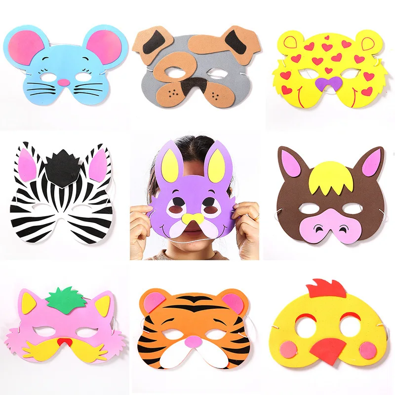 

Mask Children's Birthday Party Toys Cartoon Hats EVA Foam Animal Masks with Elastic Straps Baby Craft Toys for Children Game