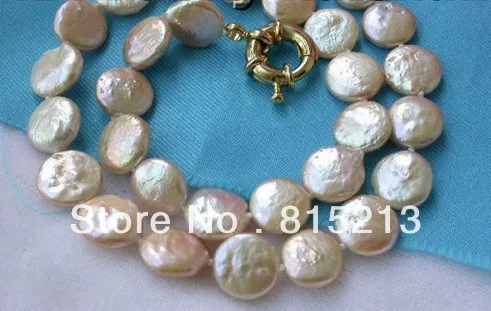 

ddh00499 Genuine 12mm baroque pink coin pearl necklace