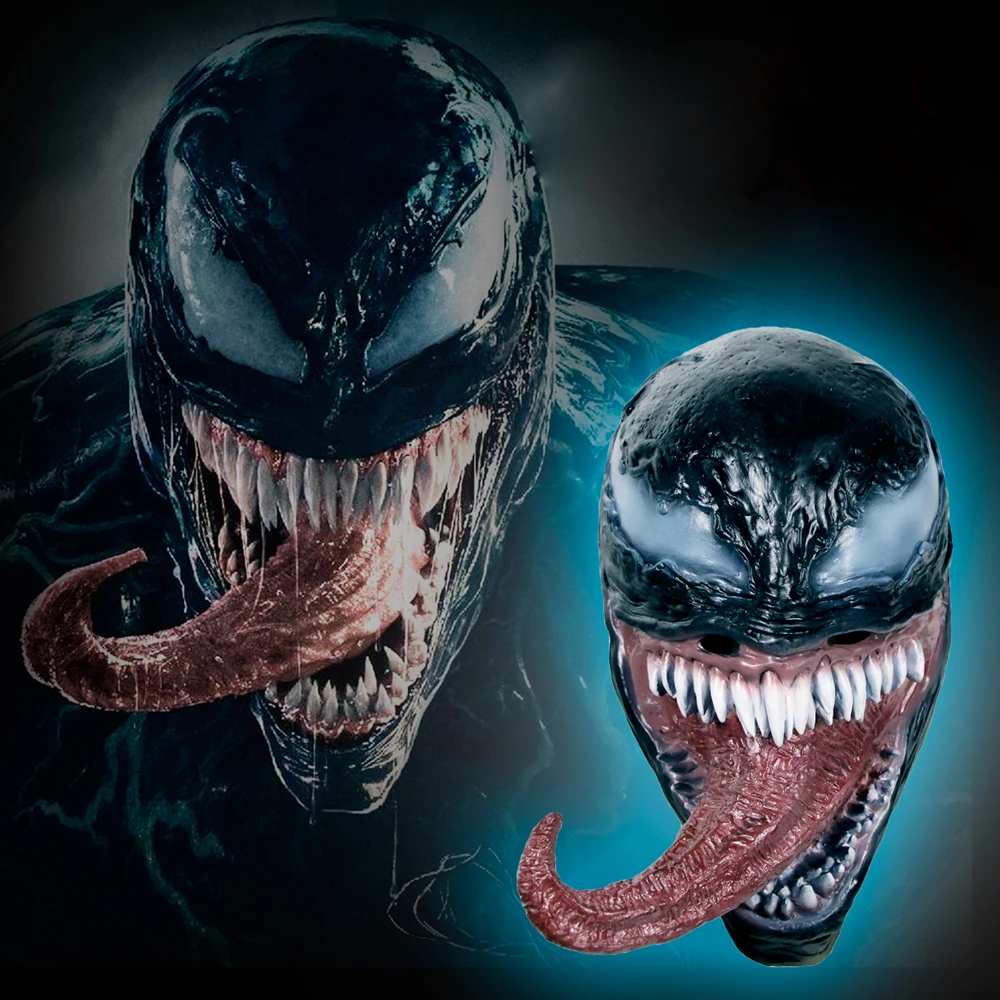 

2018 Movie Venom Cosplay Face Masks Edward Eddie Brock Spider-Man Full Head Latex Creepy Scary Adult Helmet Props Halloween