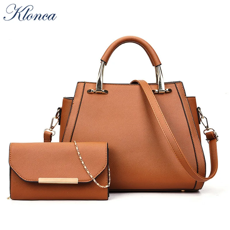 

Klonca PU Leather Handbag High Quality Large Capacity Shoulder Bag Freeshipping 2019 New Portable 2pcs/set Composite Bag