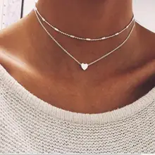 Золото Цвет чокер с сердечком ожерелье для женщин многослойное бисерное чокер ожерелье s Воротник Колье ras du femme