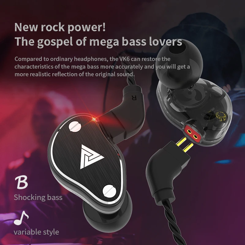 Oeiginal QKZ VK6 4 динамические гибридные наушники с микрофоном HIFI DJ Monito спортивные для