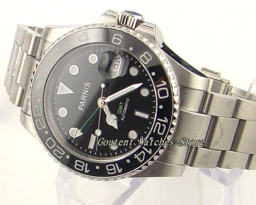 

40mm Parnis Sapphire Glass SS. Black Dial Ceramic Bezel GMT Automatic Men's Watch