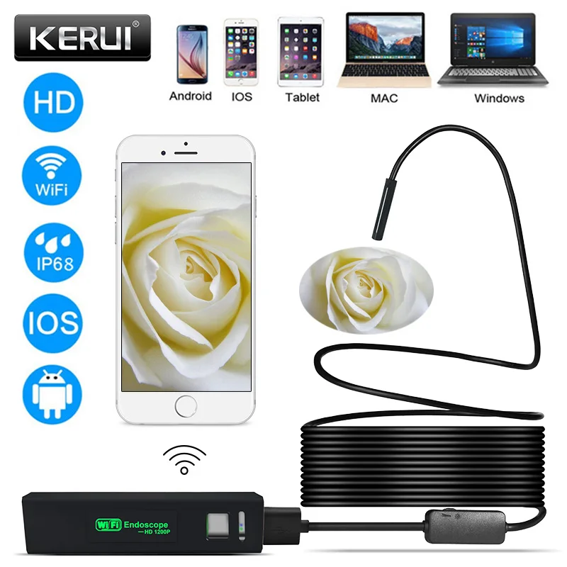 Goede CORINA HD 1200 p WIFI Endoscoop Camera Semi Stijve Harde Buis Zachte Draad 10 m Waterdichte Borescope Inspectie Camera IOS USB Endoscoop