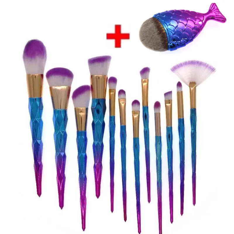 

AiceBeu 7/8/12/13pcs Diamond Mermaid Brush Makeup Brushes Set Rhinestone Tools Powder Foundation Eye Lip colorful Brush Kit