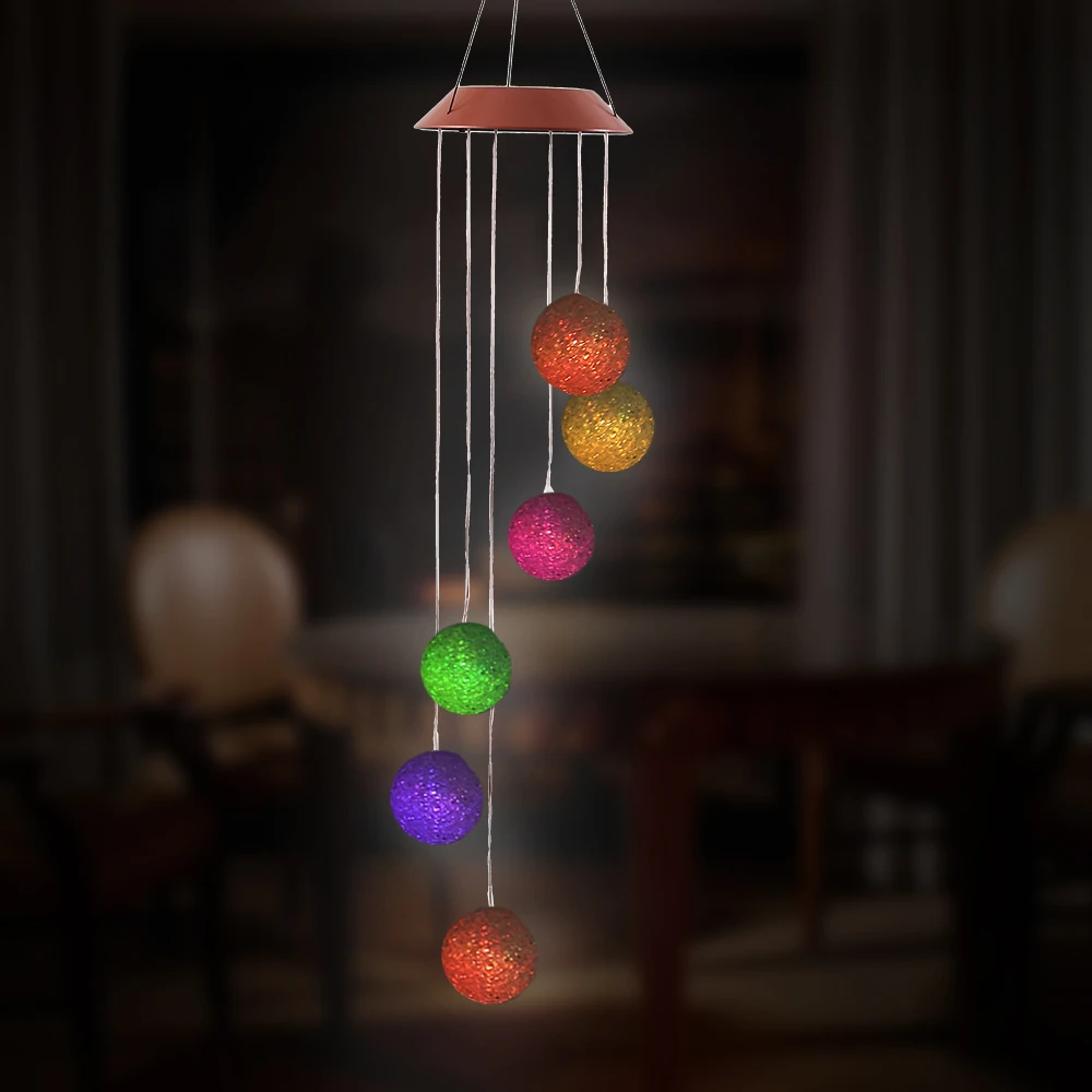 

6 Leds Solar Wind Chimes LED Decorative Light Multicolor Ball Hanging Lighting for Window/ Party/ Garden/Wedding Decoration