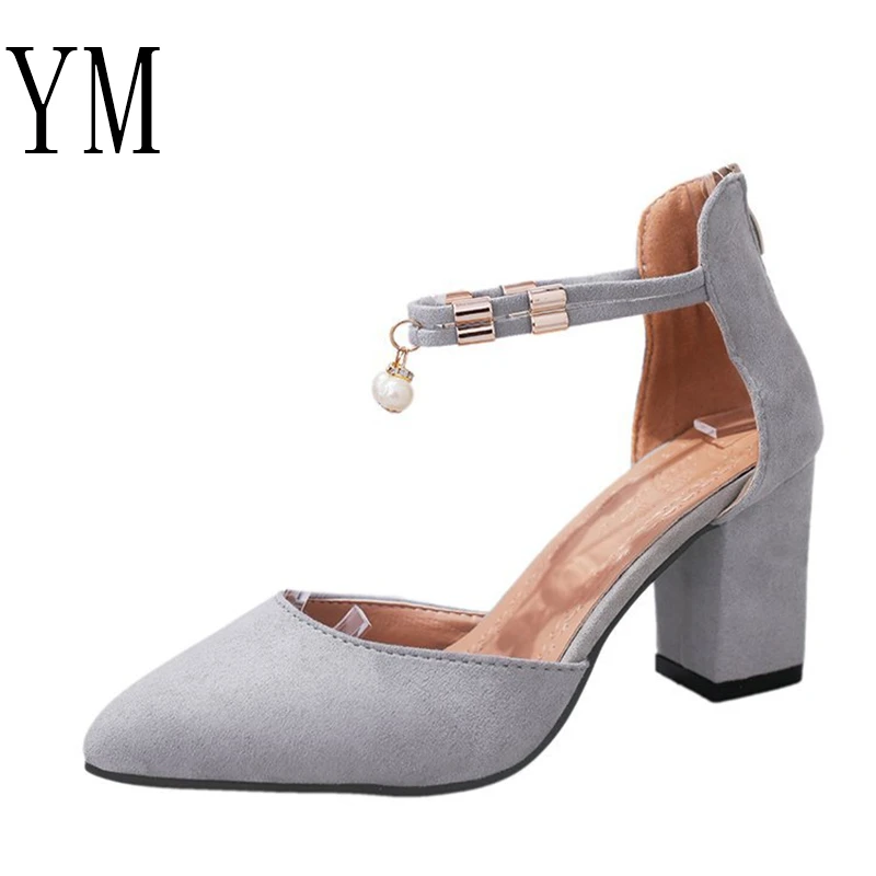 

Summer Women Shoes Grey Pointed Toe Pumps Sting Bead Dress Shoes High Heels Boat Shoes Wedding Shoes tenis feminino Side with 40