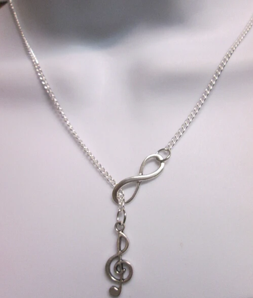 

10Pcs Vintage Silver Infinity music note treble clef Microphone Charms Pendant Necklace Sweater chain For Women Fashion Jewelry