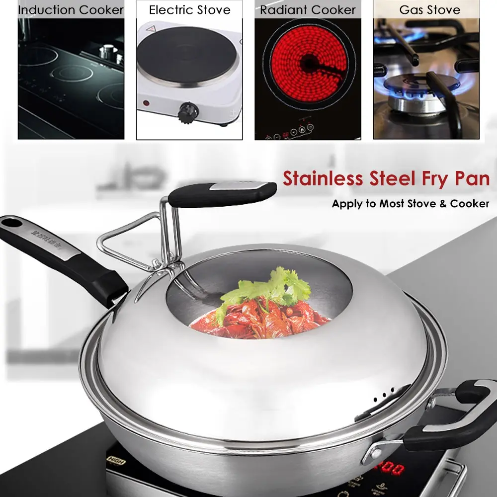 

32cm Stainless Steel Non-stick Pan Saucepan with Lid Fry Pan Stockpot Fast Heat-up Food Cooker No fumes for Gas Induction cooker