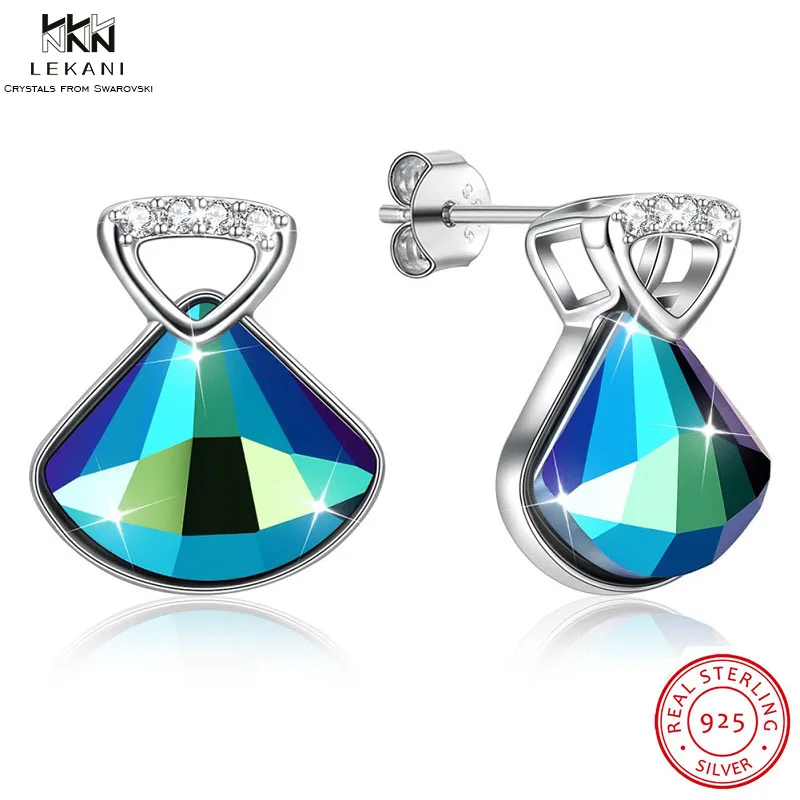 

LEKANI Crystals From Swarovski Earrings For Girl gift Geometric Pendant Stud Earrings 925 Ssterling Silver Fine Jewelry Women
