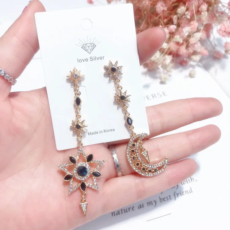 moon star CZ earring 925 silver pin Hypoallergenic fadeless alloy fashion jewelry stud earrings for women girl gift