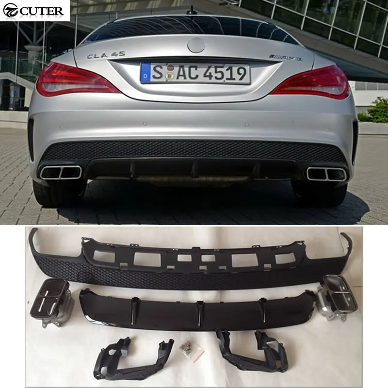 

W117 CLA260 CLA250 CLA45 Style PP Rear Bumper Lip diffuser with exhaust tips for benz CLA260 CLA45 13-15