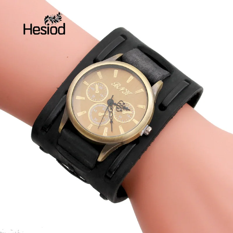 

Hesiod Antique Wide Belt Bronze Retro Watch for Men Three Eyes Nail Men Watch Wholesale