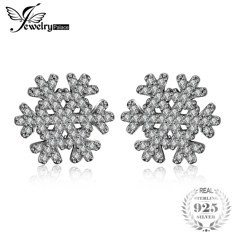 Jewelrypalace 925 Sterling Silver Stud Earrings Winter Surprise Snowflakes Cubic Zirconia Cute Unique Design Wedding Jewelry | Украшения и