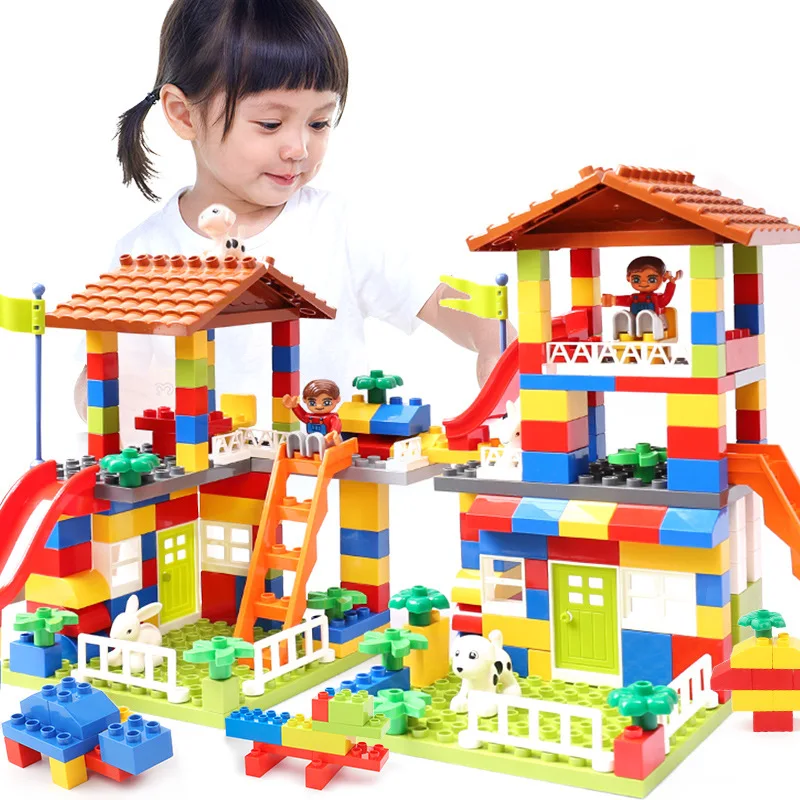 

Colorful City House Roof Particle Castle Big Size Building Block Compatible Legoed Duploe Bricks Educational Toy For Kid Gifts