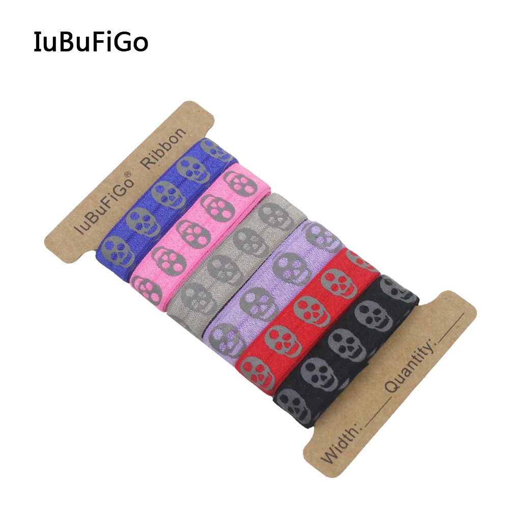

[IuBuFiGo] 5/8"(16mm) Elastic Skull Reflective Ribbon Grosgrain Check Tape For Hairbow Headwear 6y/lot
