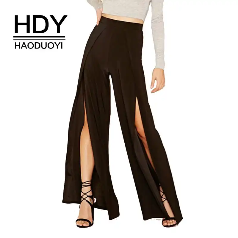 black wide leg pants with slits
