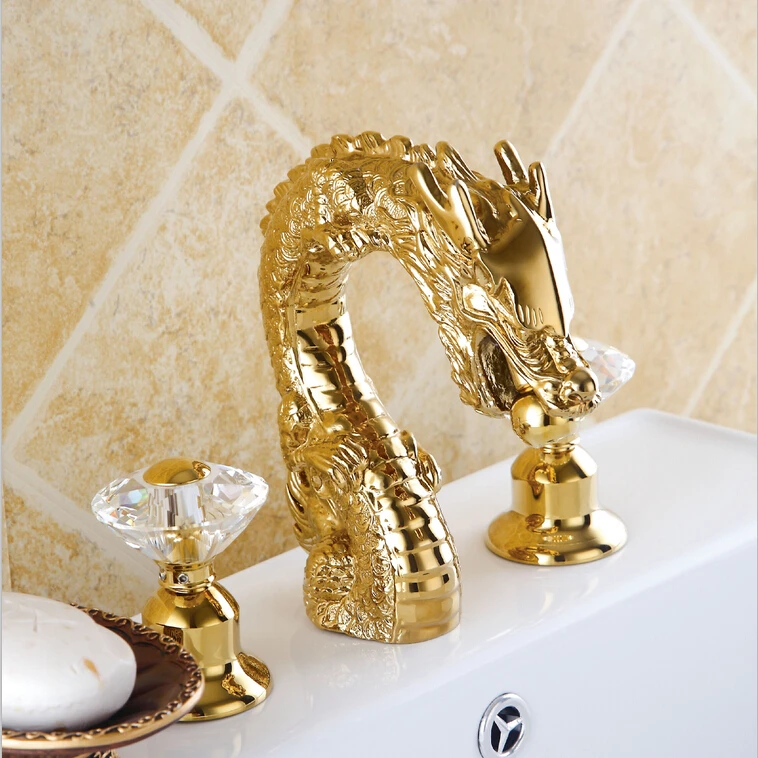 Gold 3 Holes 8" widespread washbasin dragon lav basin sink Faucet tap luxury New 