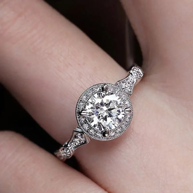 Классический S925 стерлингового серебра Обручение кольца для Для женщин 4 когти Сердце& Стрелка Цветок AAA CZ камень кольцо модные свадебные украшения