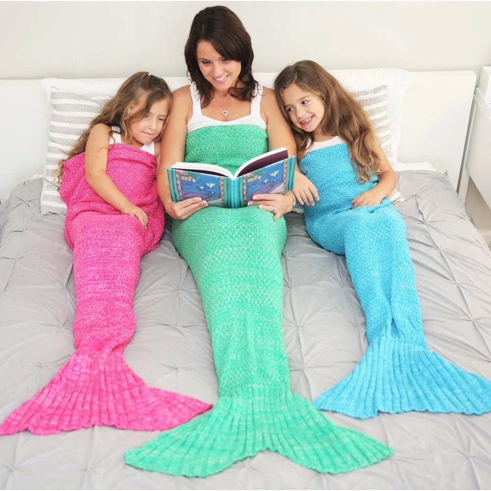 195x95CMYarn Knitted Mermaid Tail Blanket Fish Style Little Tail