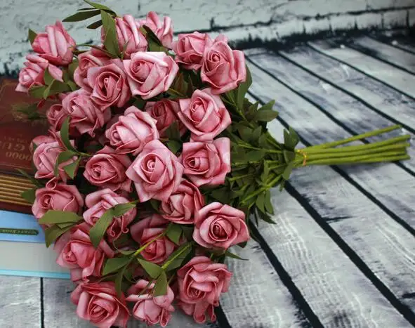 Длина 55 см, 5 шт., розовый, красный, фиолетовый искусственный цветок, свадебное украшение, подарок на день Святого Валентина, искусственный цветок - Цвет: Розовый