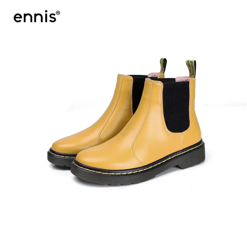 ENNIS/; Ботинки martin; сезон осень-зима; женские ботильоны из натуральной кожи; ботинки на плоской подошве без застежки в готическом стиле на платформе; женская обувь; A9106