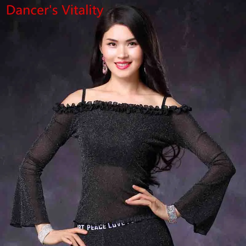 Новый танец живота Одежда Sexy Horn Рукава Dance Top Женщины Танцы с длинными рукавами