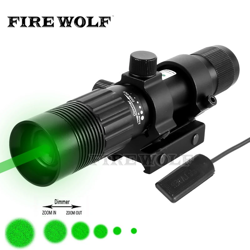 

FIRE WOLF Optics Hunting Green Laser Flashlight Designator Night Vision With Remote Switch & Riflescope Ring Free Shipping